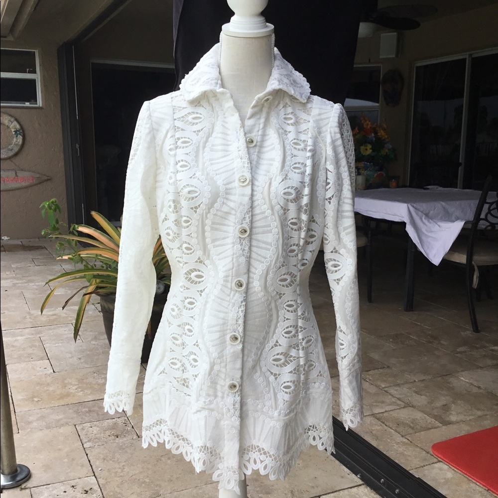 Custom White Lace Collared Couture Button Down